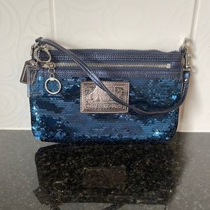 COACH POPPY blue sequin small hand bag OR wristlet.